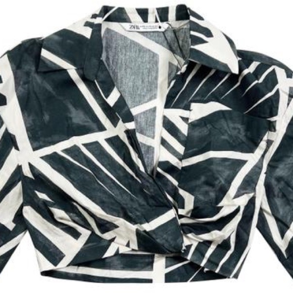 Zara
Twist Blogger Favorite Black White Cotton Geometric Print Cropped Blouse - Picture 3 of 6